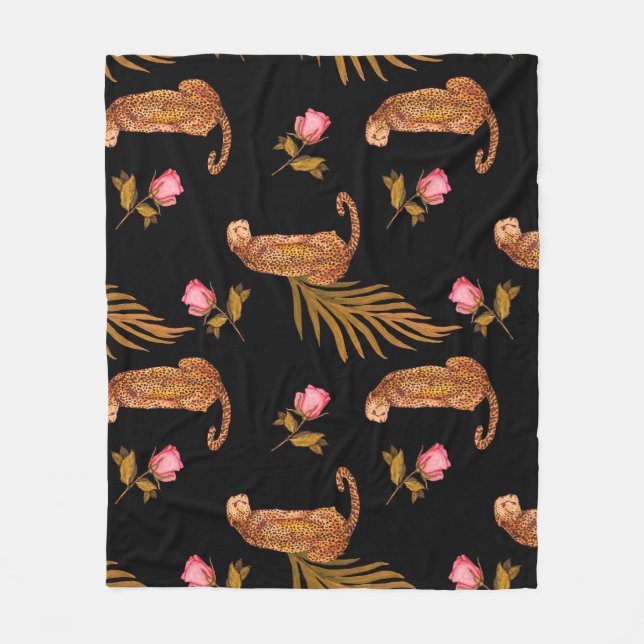 Romantic cheetahs: watercolor seamless pattern. fleece blanket (Front)