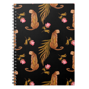 Romantic cheetahs: watercolor seamless pattern. notebook