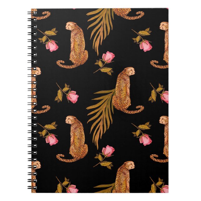 Romantic cheetahs: watercolor seamless pattern. notebook (Front)