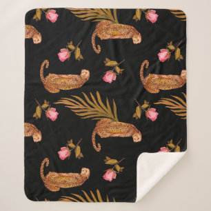 Romantic cheetahs: watercolor seamless pattern. sherpa blanket