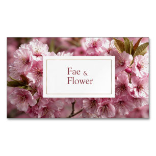 Romantic Cherry Blossom Bright Pink Floral Magnetic Business Card