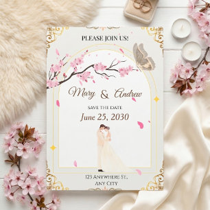 Romantic Cherry Blossom & Butterfly Frame Invitation