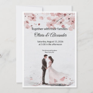 Romantic Cherry Blossom Watercolor Couple Wedding  Card