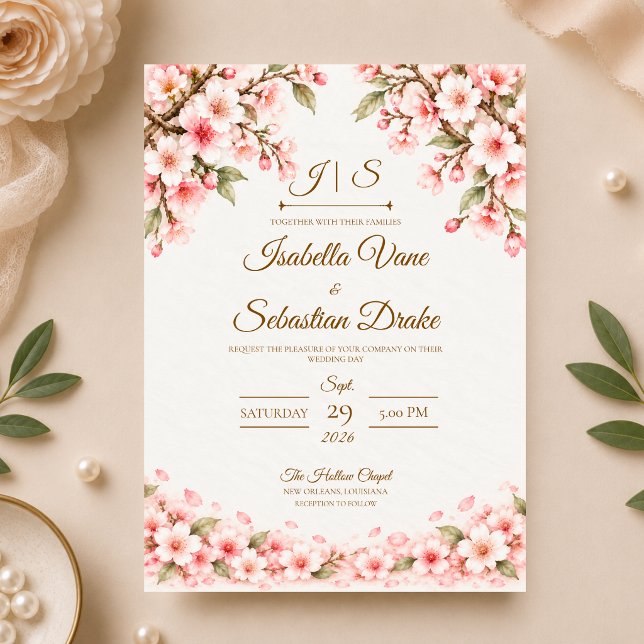 Romantic Cherry Blossom Wedding Invitation (Creator Uploaded)