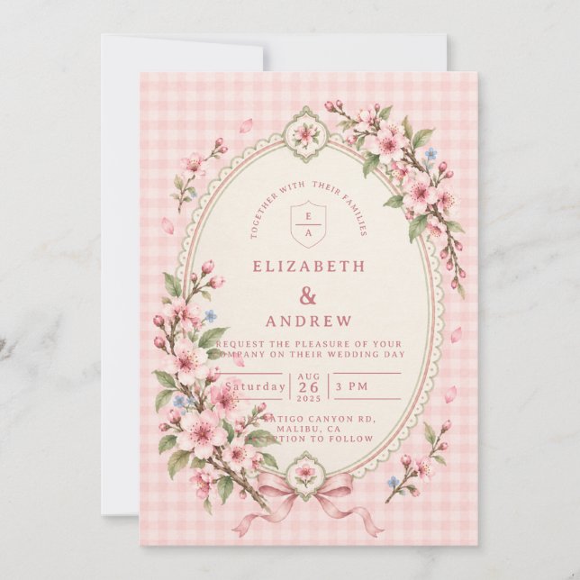 Romantic Cherry Blossom Wedding Invitation (Front)