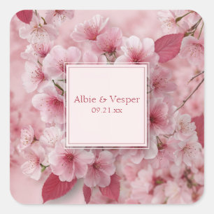 Romantic Cherry Blossom Wedding  Square Sticker