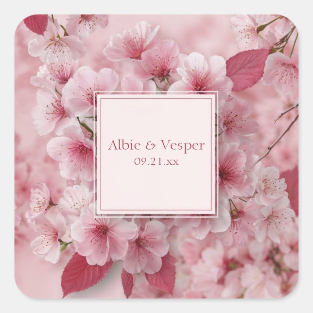 Romantic Cherry Blossom Wedding  Square Sticker (Front)