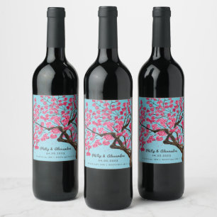 Romantic Cherry Blossoms Wine Label
