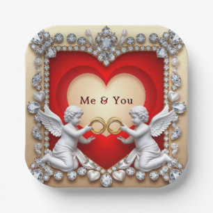 💍 Romantic Cherub Love 💘 Elegant Wedding Paper Plate