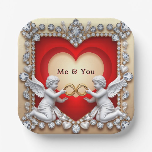 💍 Romantic Cherub Love 💘 Elegant Wedding  Paper Plate (Front)