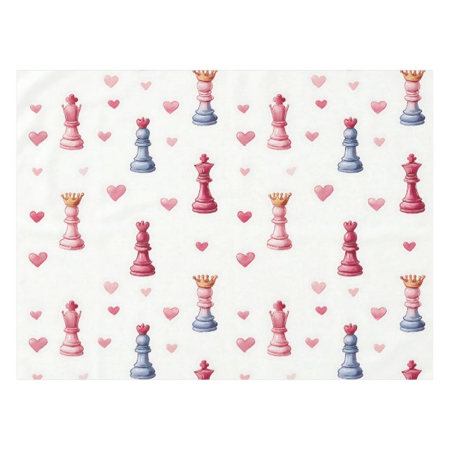 Romantic Chess Hearts Valentine's Day Tablecloth (Front (Horizontal))