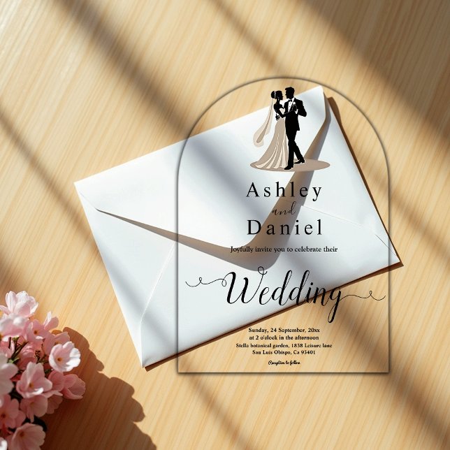 Romantic Chic Black And White Bride Groom Wedding Acrylic Invitations (Creator Uploaded)