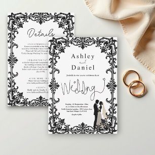 Romantic Chic Black And White Classic Wedding Invitation