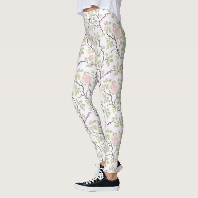 Romantic Chic Blush Pink Flowers Leggings (Left)
