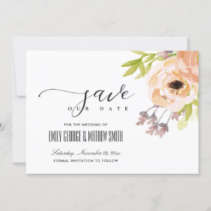 ROMANTIC CHIC BLUSH PINK PURPLE PEACH FLORAL SAVE THE DATE