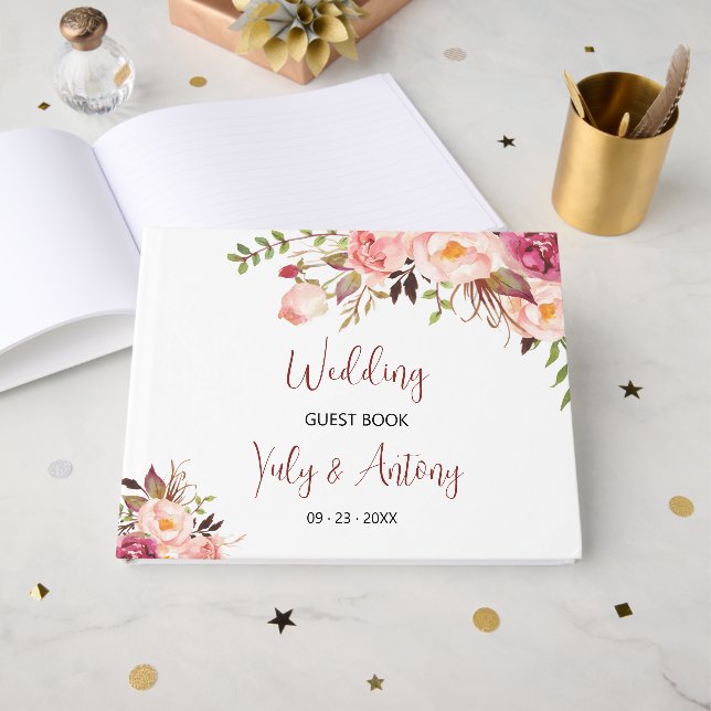 Romantic Chic Blush Rose Memory Signature  Guest Book (Front Open)
