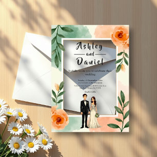 Romantic Chic Floral Frame Bride And Groom Wedding Acrylic Invitations