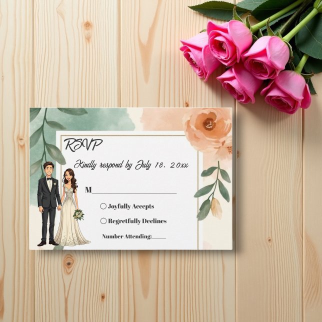 Romantic Chic Floral Frame Bride And Groom Wedding RSVP Card (Creator Uploaded)