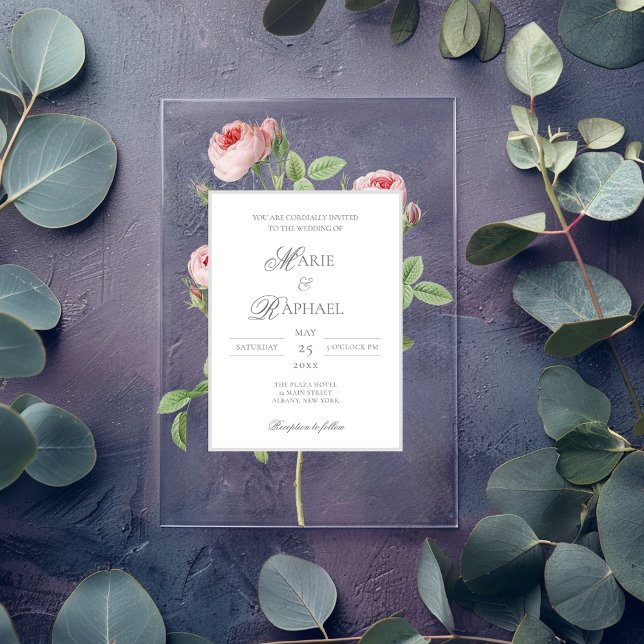 Romantic Chic French Rose Botanical Wedding Acrylic Invitations (Creator Uploaded)