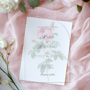 Romantic Chic French Rose Botanical Wedding Acrylic Invitations