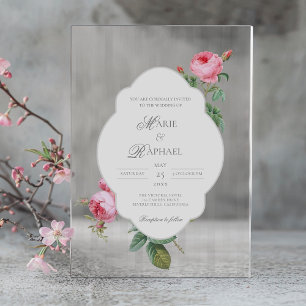 Romantic Chic French Rose Botanical Wedding Acrylic Invitations