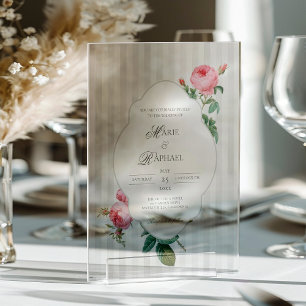 Romantic Chic French Rose Botanical Wedding Acrylic Invitations