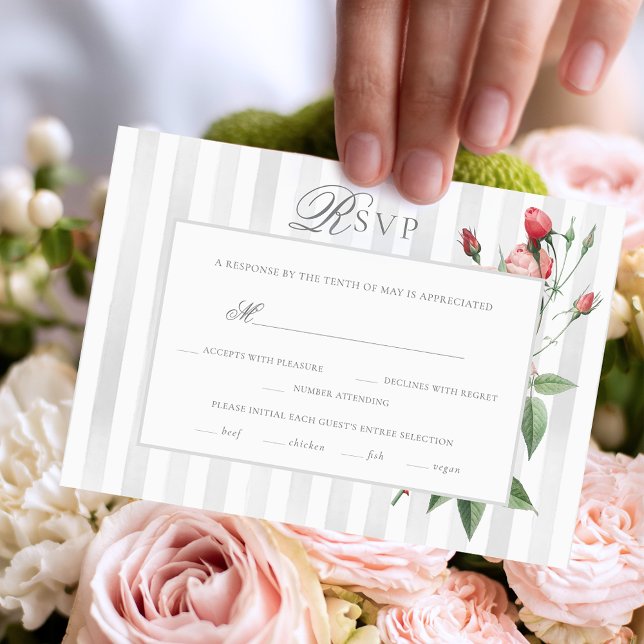 Romantic Chic French Rose Botanical Wedding RSVP Card (Creator Uploaded)