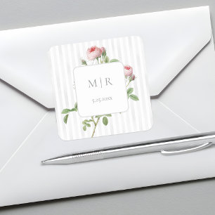 Romantic Chic French Rose Botanical Wedding Square Sticker