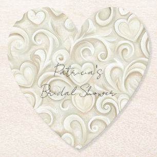 Romantic Chic Heart Swirls Bridal Shower Paper Coaster