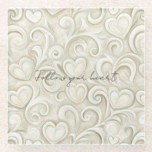 Romantic Chic Heart Swirls  Glass Coaster