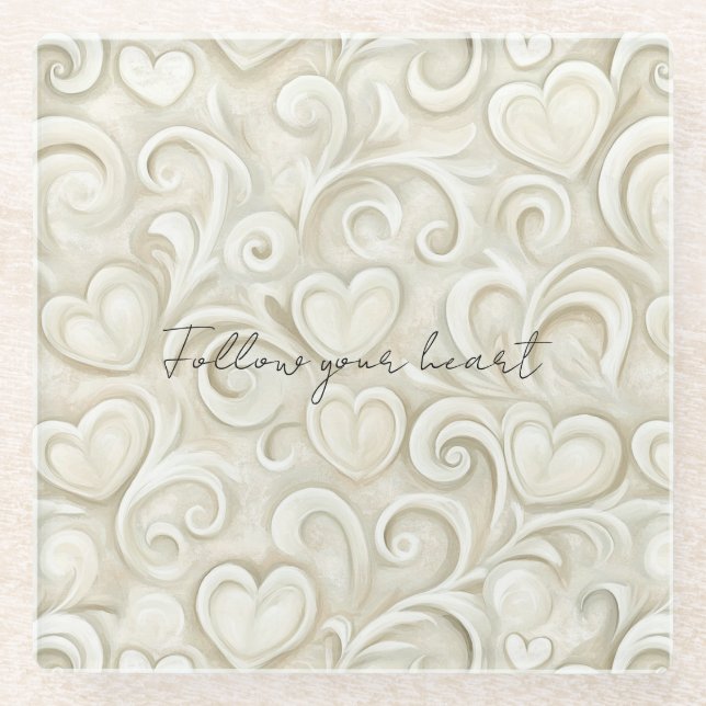Romantic Chic Heart Swirls  Glass Coaster (Front)