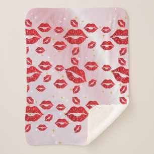 Romantic chic luxe red lips sherpa blanket