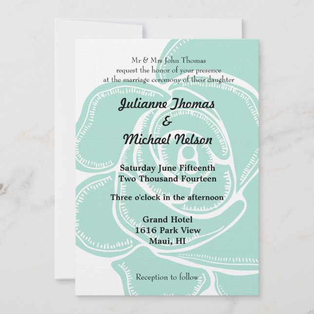 Romantic Chic Mint Rose Wedding Invitation (Front)