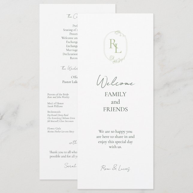 Romantic Chic Monogrammed Initials Wedding Programme (Front/Back)