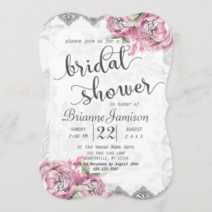 Romantic Chic Peony Lace Bridal Shower Invitation