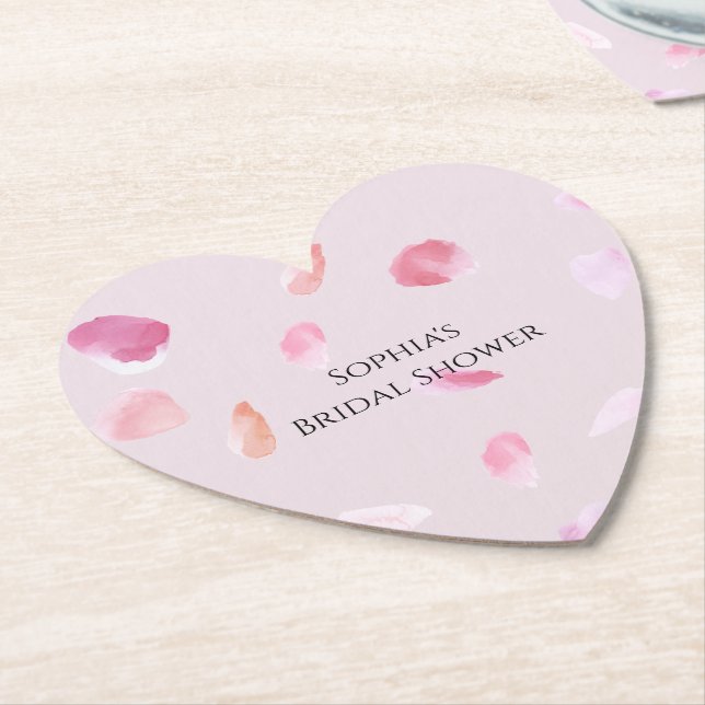 Romantic Chic Pink Peach Rose Petals Bridal Shower Paper Coaster (Angled)