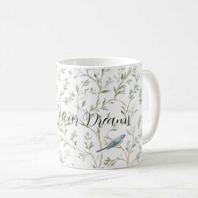 Romantic Chic Pretty Blue Birds Flowers Coffee Mug (Front Right)