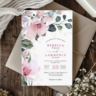 Romantic chic rose pink botanical wedding invitation