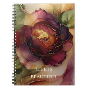 Romantic Chic Rose Red Burgundy Gold Floral Notebook