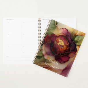 Romantic Chic Rose Red Burgundy Gold Floral Planner