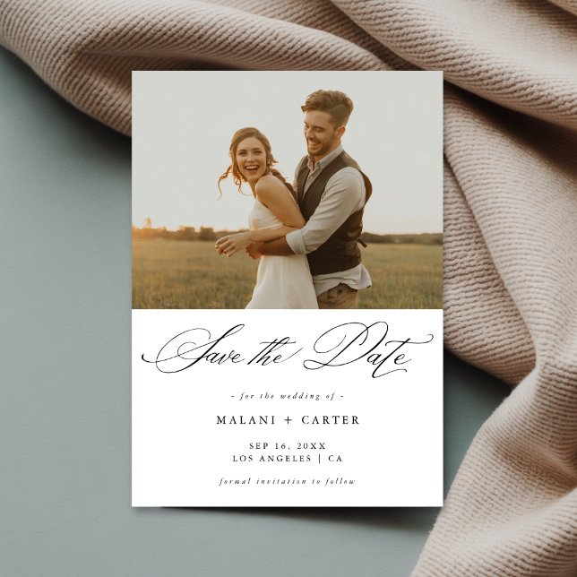 Romantic Chic Trendy Script Rustic Photo Wedding Save The Date (Creator Uploaded)