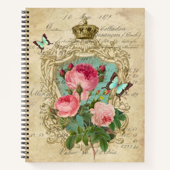 Romantic Chic Victorian Style Roses Notebook (Front)