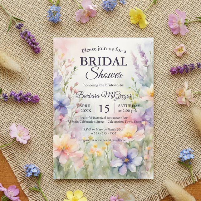 Romantic Chic Watercolor Wildflower Bridal Shower Invitation (Creator Uploaded)