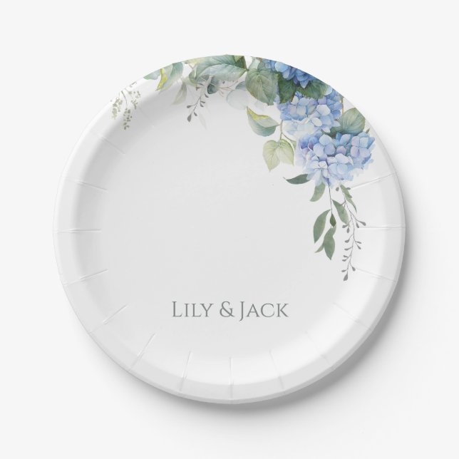 Romantic Chic White Floral Hydrangea Wedding  Paper Plate (Front)