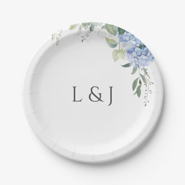 Romantic Chic White Floral Hydrangea Wedding  Paper Plate (Front)