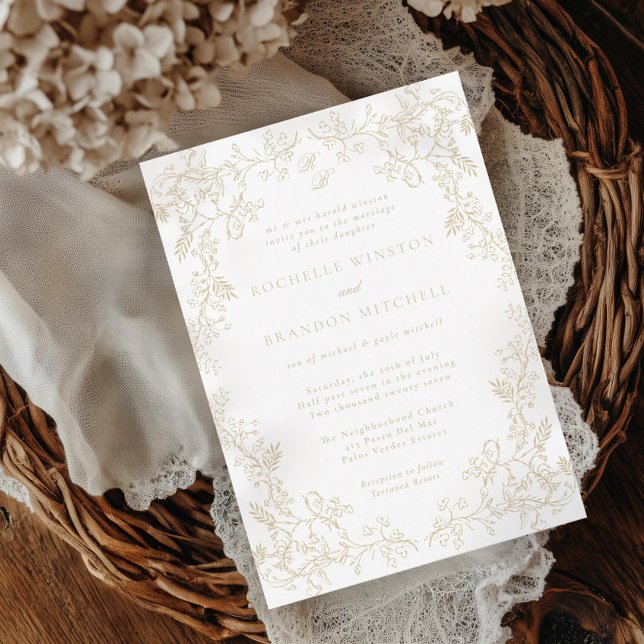 Romantic Chinoiserie Antique French Gold Wedding Invitation (Creator Uploaded)