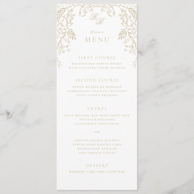 Romantic Chinoiserie Antique Gold Wedding Menu (Front)