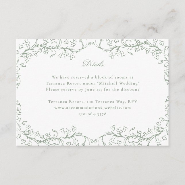 Romantic Chinoiserie Antique Sage Green Wedding Enclosure Card (Front)