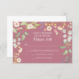Romantic Chintz Dusty Berry Pink Watercolor RSVP Invitation