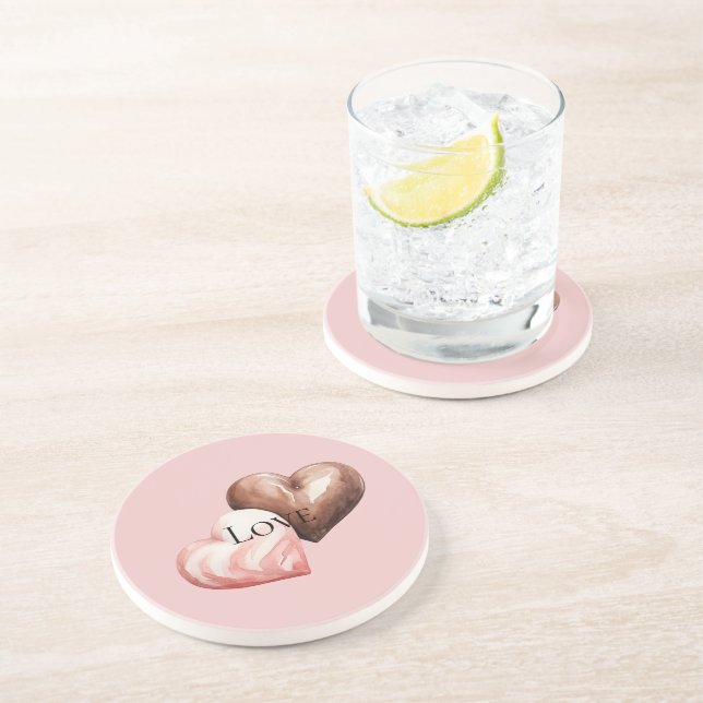 Romantic Chocolate Strawberry Hearts   Coaster (Side)